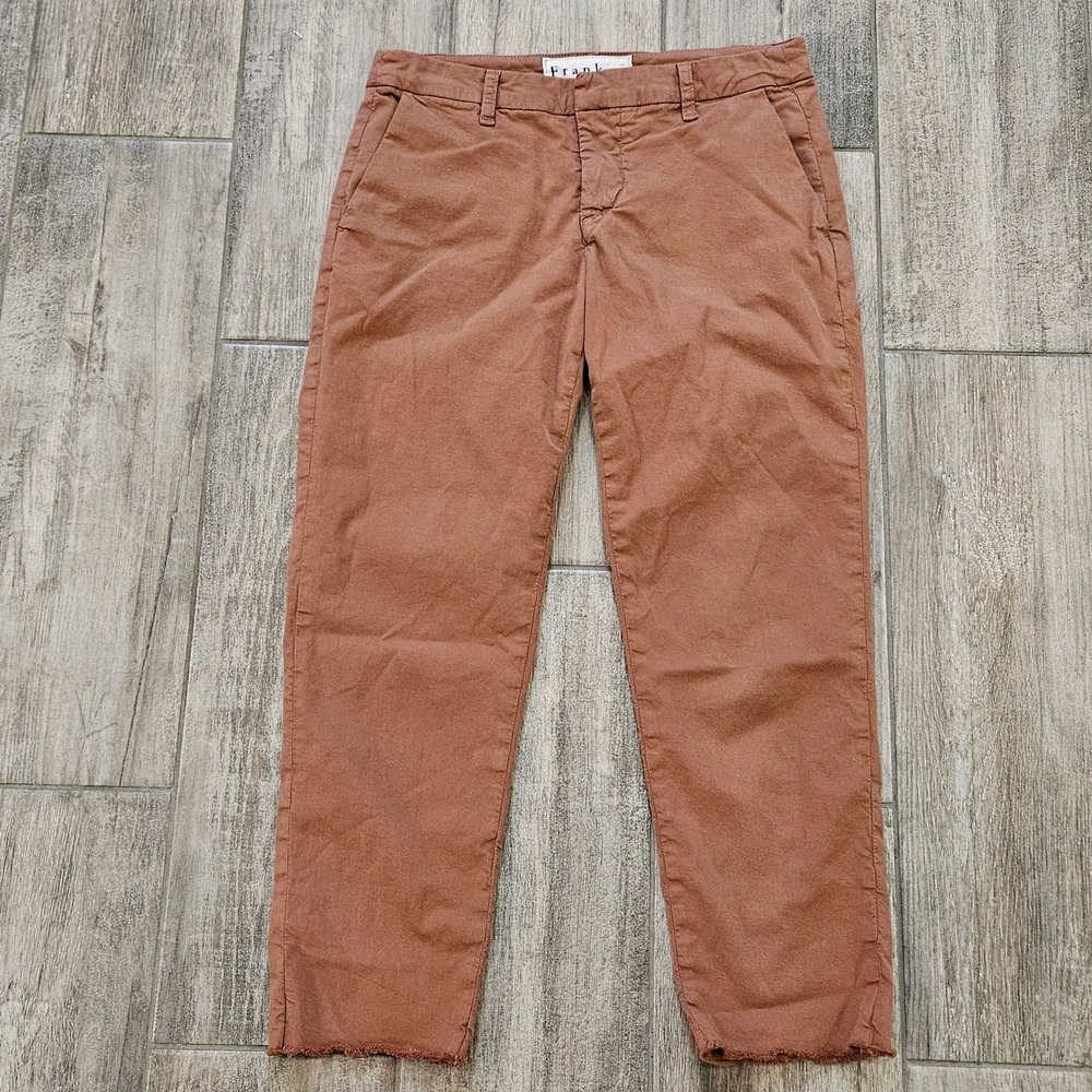 Frank & Eileen Wicklow Pants Women's Size 2 Rust Tan Cotton Blend Raw Hem Casual - Picture 3 of 13
